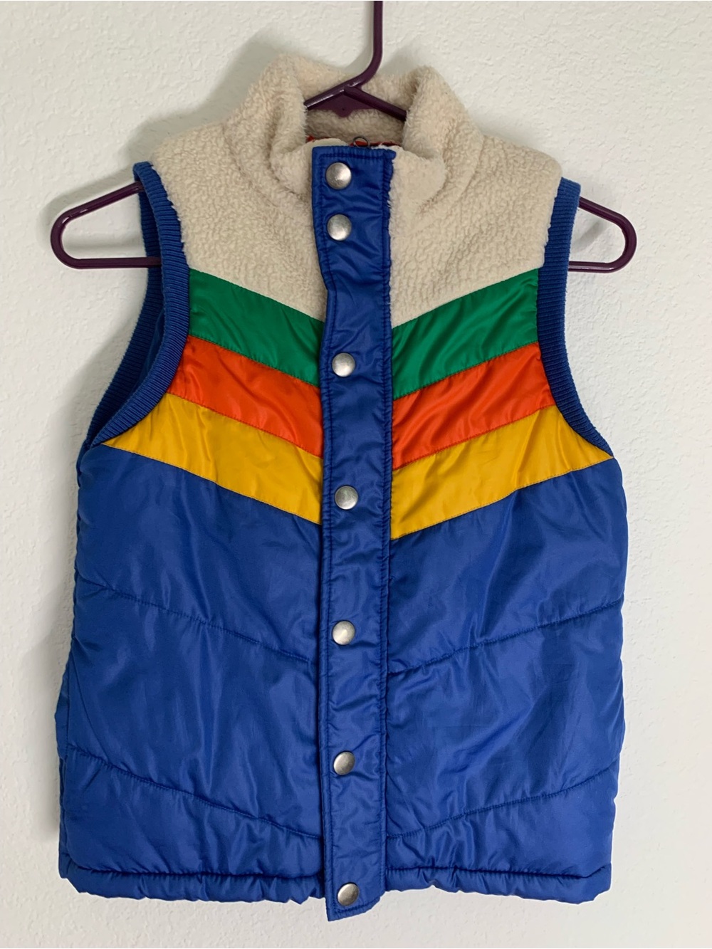 Colorblock Puffer Vest in Blue, Green, Orange, Yellow